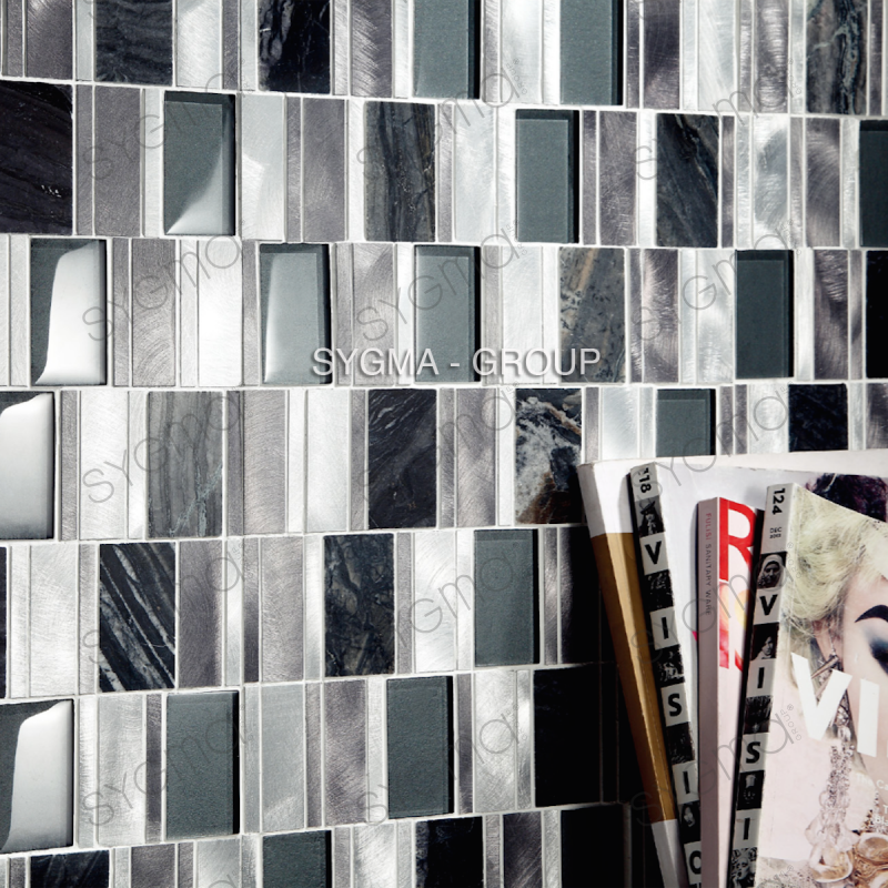 mosaico per bagno e doccia in vetro e alluminio ma-cet-gri