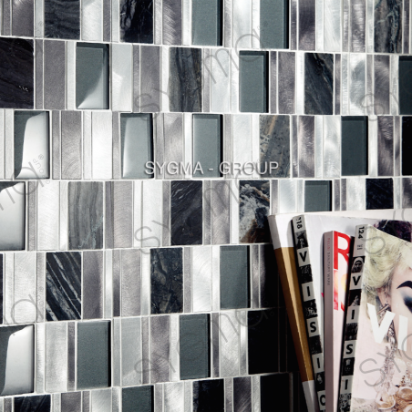 Mosaik für Bad und Dusche Glas und Aluminium ma-cet-gri