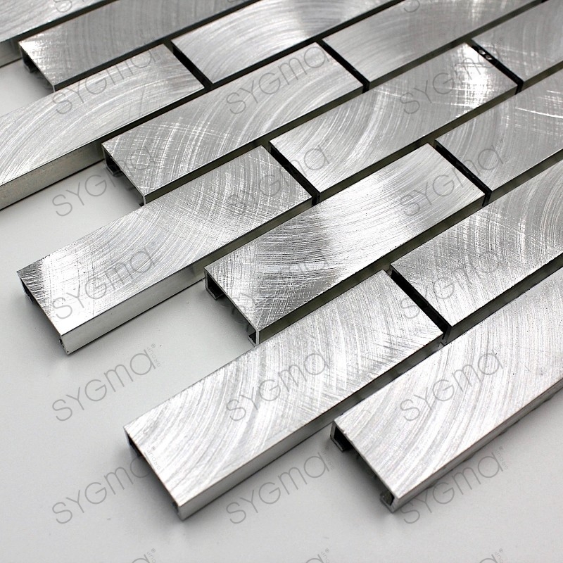 esempio di piastrellatura e mosaico in metallo alluminio alu-brique64