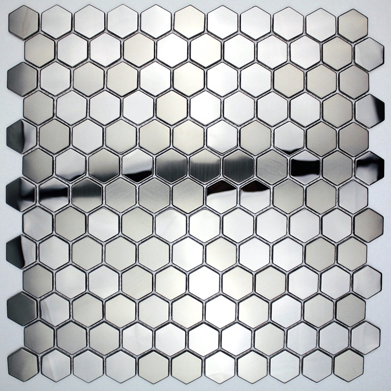 Mosaico hexagonal de metal espejo y cepillado cocina de piso y pared in-yuri