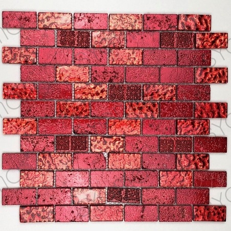 mosaic glass tile and stone metallic brique rouge