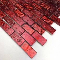 Carrelage mosaique en verre et pierre metallic brique rouge