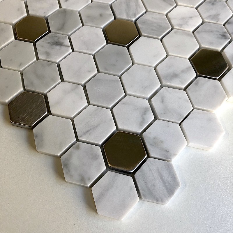 Azulejo hexagonal malla mosaico de mármol suelo y pared modelo NUNO