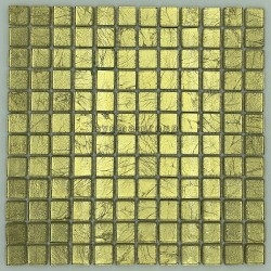 Carrelage mosaique en verre feuille couleur or pour mur modele HEDRA OR