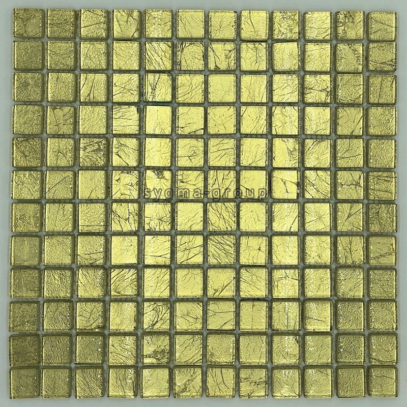 Azulejo malla mosaico hoja de vidrio color oro para pared mv-hedra-or