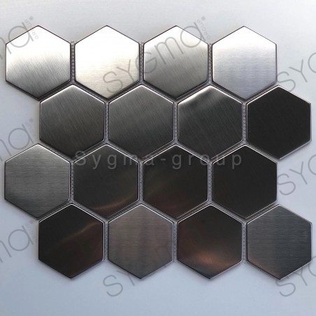 mosaique hexagonale en métal inox brossé mur et sol cuisine Kiel