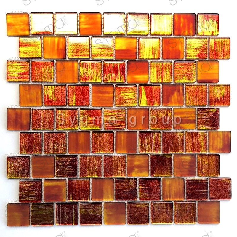 glass tile mosaic bathroom and kitchen Drio orange