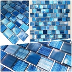 muestra de mosaico de vidrio Baño y ducha drio bleu
