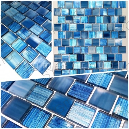 muestra de mosaico de vidrio Baño y ducha drio bleu