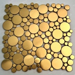 Tessere di mosaico rotonde color oro per pavimenti e rivestimenti in acciaio inox Focus Or