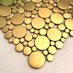 Gold coloured round mosaic tiles for floor and wall in stainless steel Focus Or