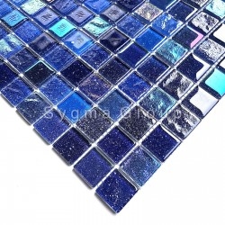 Blue glass mosaic tile for bathroom and kitchen walls Habay Bleu
