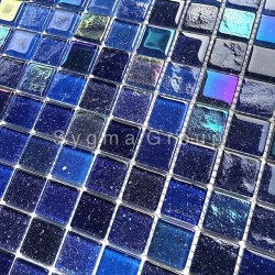 Blauw glazen mozaïek tegel voor badkamer en keukenwanden Habay Bleu