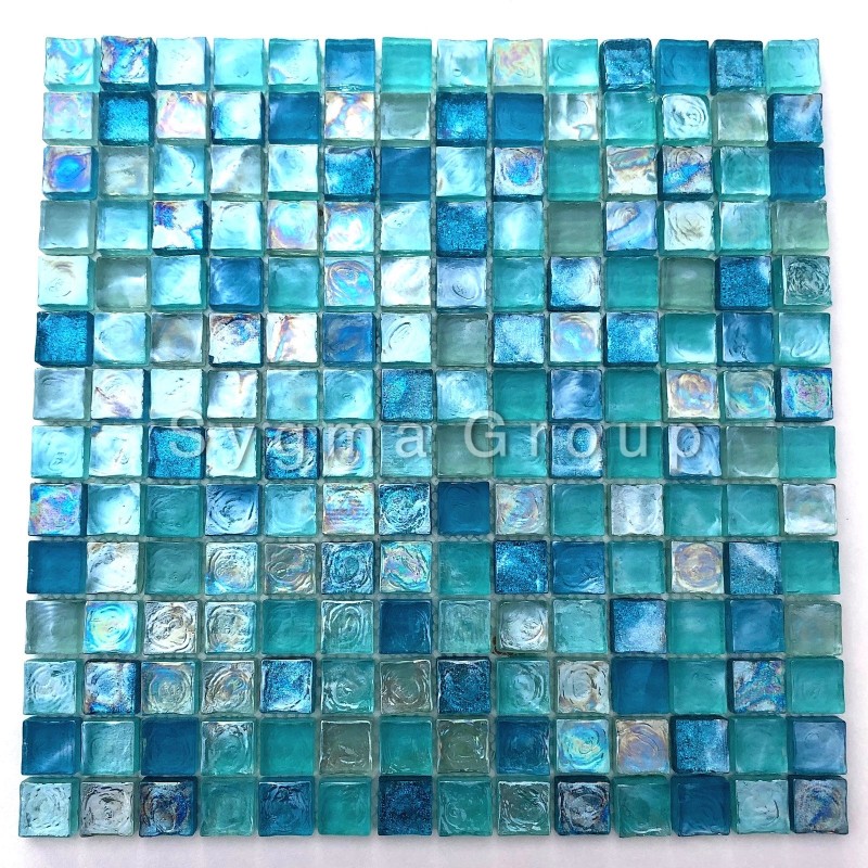 azulejo de vidro azul e mosaico para banheiro e cozinha Arezo Turquoise