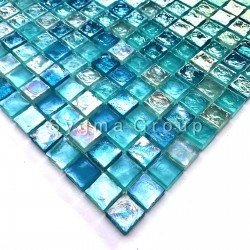 azulejo de vidro azul e mosaico para banheiro e cozinha Arezo Turquoise