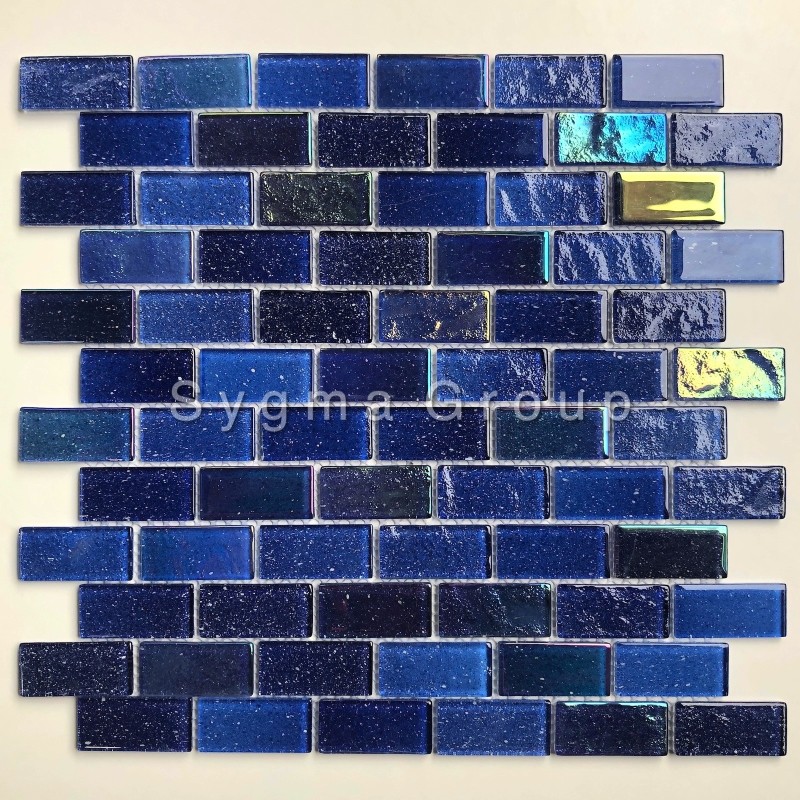 Mosaico di vetro blu per le pareti della cucina e del bagno Kalindra Bleu