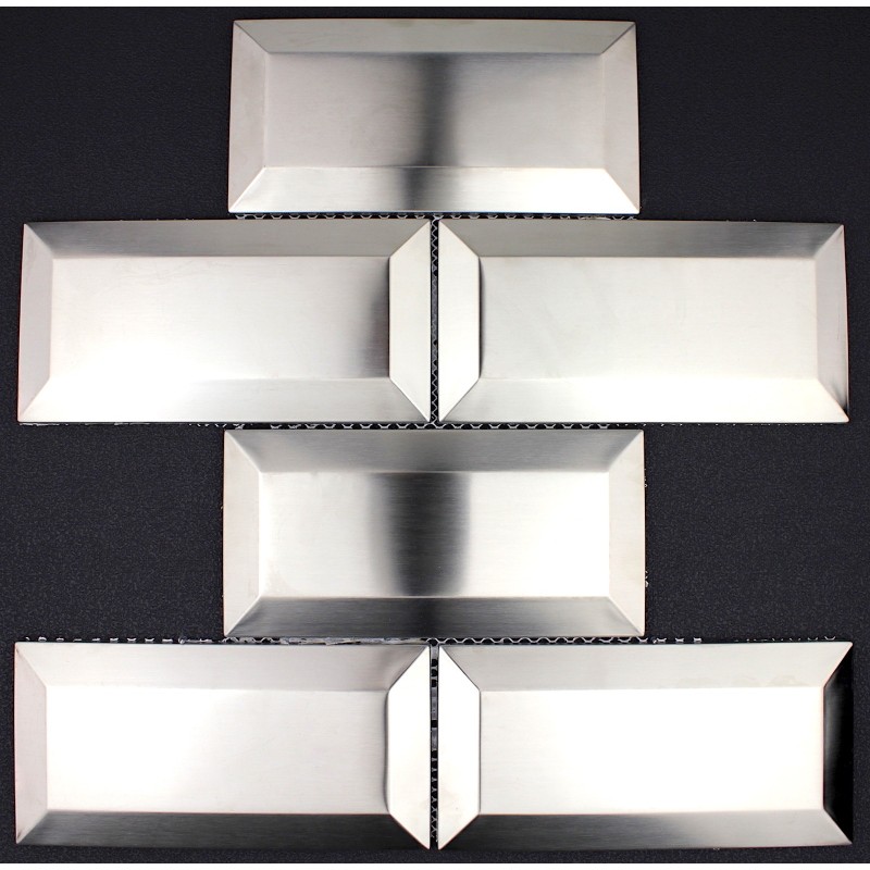 Subway mosaic stainless tile backsplash kitchen Metro Acier
