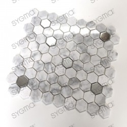 Stainless steel and stone tiles and mosaics for bathroom shower and kitchen BELLONA BLANC