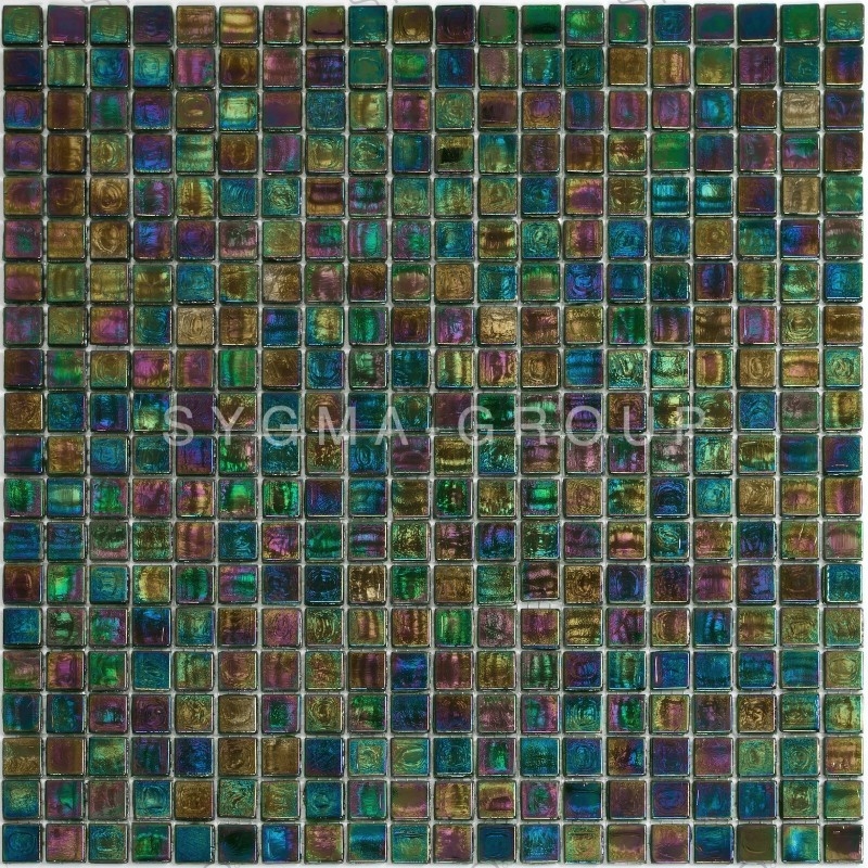 Mosaico verde iridiscente para suelo y pared de baño y ducha Imperial Emeraude
