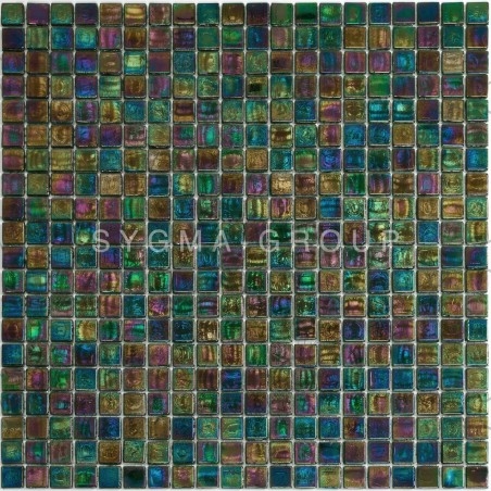 Mosaico verde iridiscente para suelo y pared de baño y ducha Imperial Emeraude