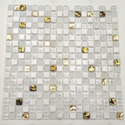 Piastrelle mosaico bagno Glow in vetro e marmo dorato moderno