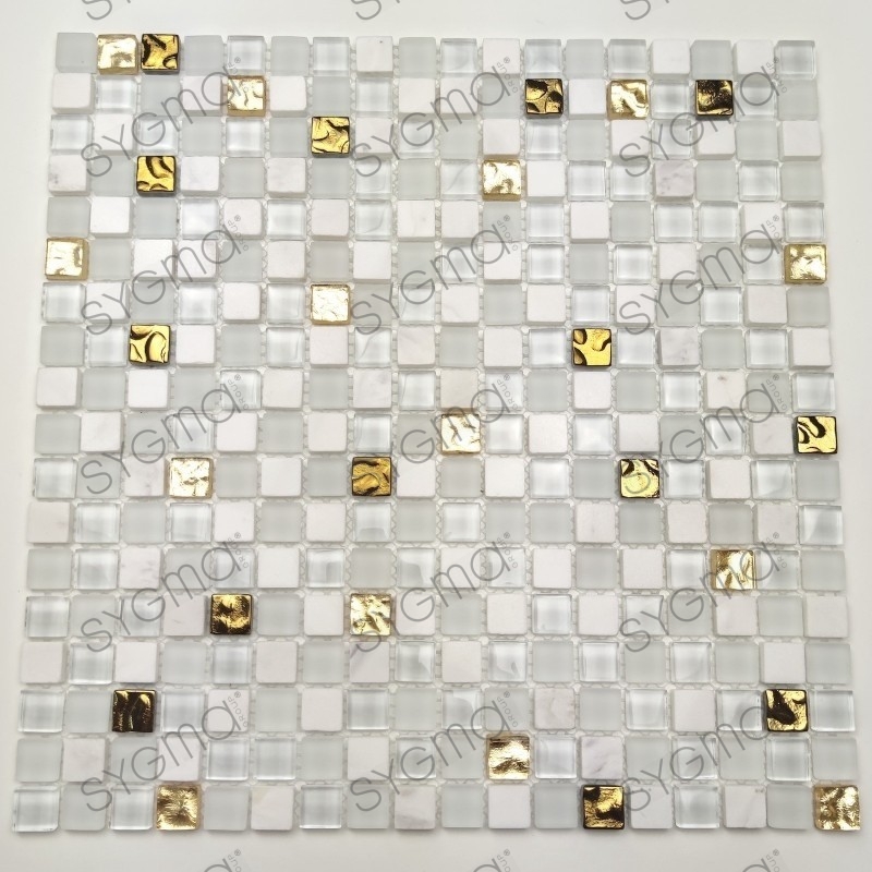 Piastrelle bianche e mosaico dorato per bagno e doccia Glow