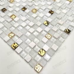 Azulejos brancos e mosaico dourado para banheiro e chuveiro Glow