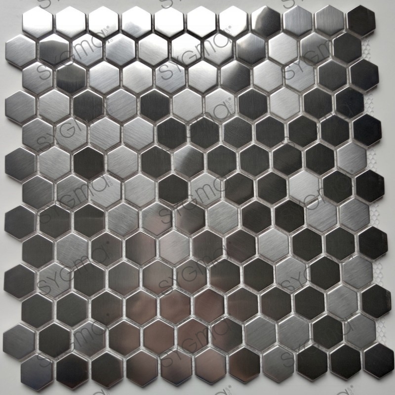 Carrelage hexagonal mosaique en acier inox pour mur cuisine ou sol Rossini