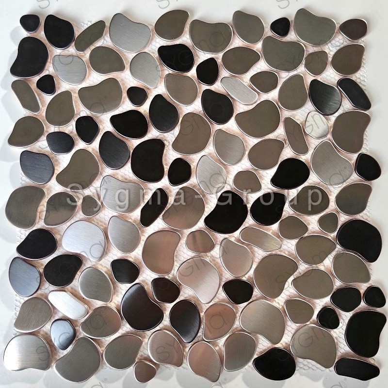 Mosaico en cantos rodados de acero inoxidable para suelo y pared baño ducha modelo GALET TWIN