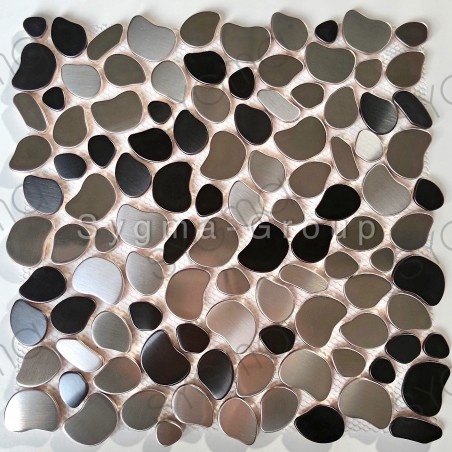 Mosaico en cantos rodados de acero inoxidable para suelo y pared baño ducha modelo GALET TWIN