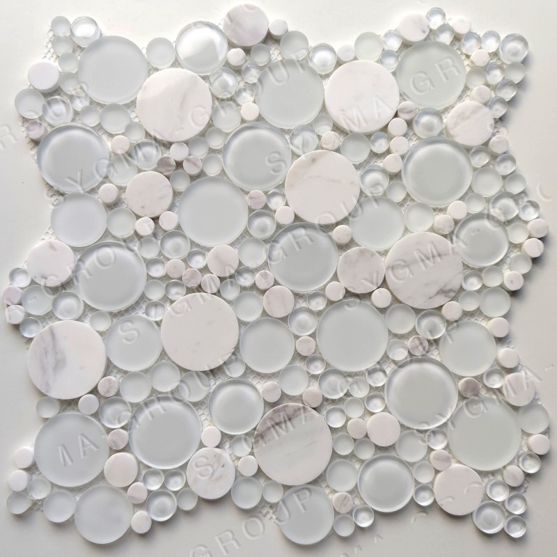 White marble and glass mosaic tile for floor or wall model YORK White marble and glass mosaic tile for floor or wall model YORK