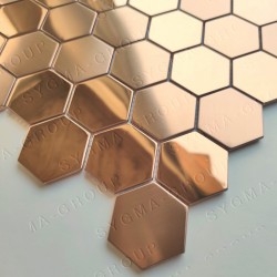 Carrelage hexagonal en acier couleur cuivre pour mur cuisine modele DARIO