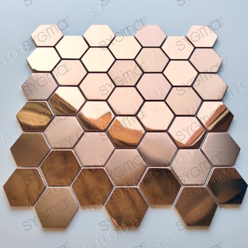 Hexagonal tile in copper-colored steel for kitchen wall model DARIO