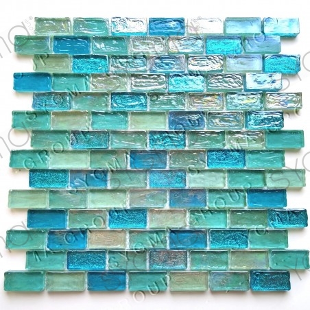 Azulejo mosaico de vidrio irisado modelo VLADI BLEU