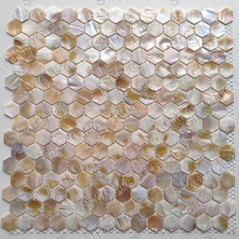Hexagon mosaic tile in natural mother-of-pearl for wall or floor model SAORI