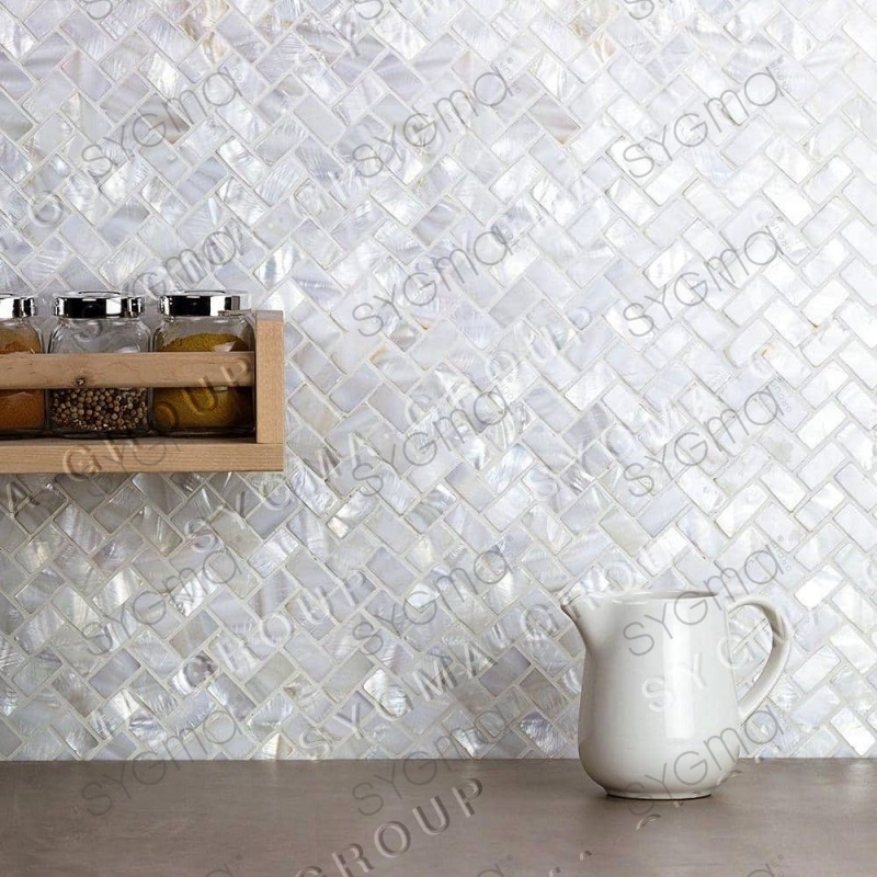 Perlmutt Mosaikfliese mit weißer Schale für Küche oder Bad LIVVO