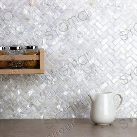 Mosaico em madrepérola de concha branca para cozinha ou banheiro LIVVO