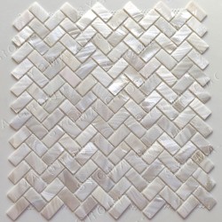 Plaque de mosaïque blanche en nacre pour mur de cuisine, motif chevron.
