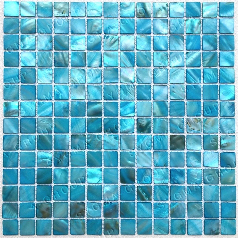 Mother of pearl tiles and shell blue mosaic model NACARAT BLEU