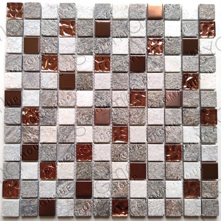 Azulejos de mosaico de vidrio y piedra y metal para suelo y pared modelo HORACE