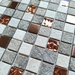 Tessere mosaico in vetro e pietra e metallo per pavimento e