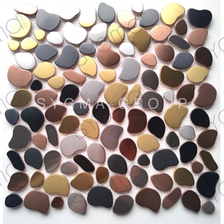 Mosaic tile floor bathroom and shower metal pebbles ORHI