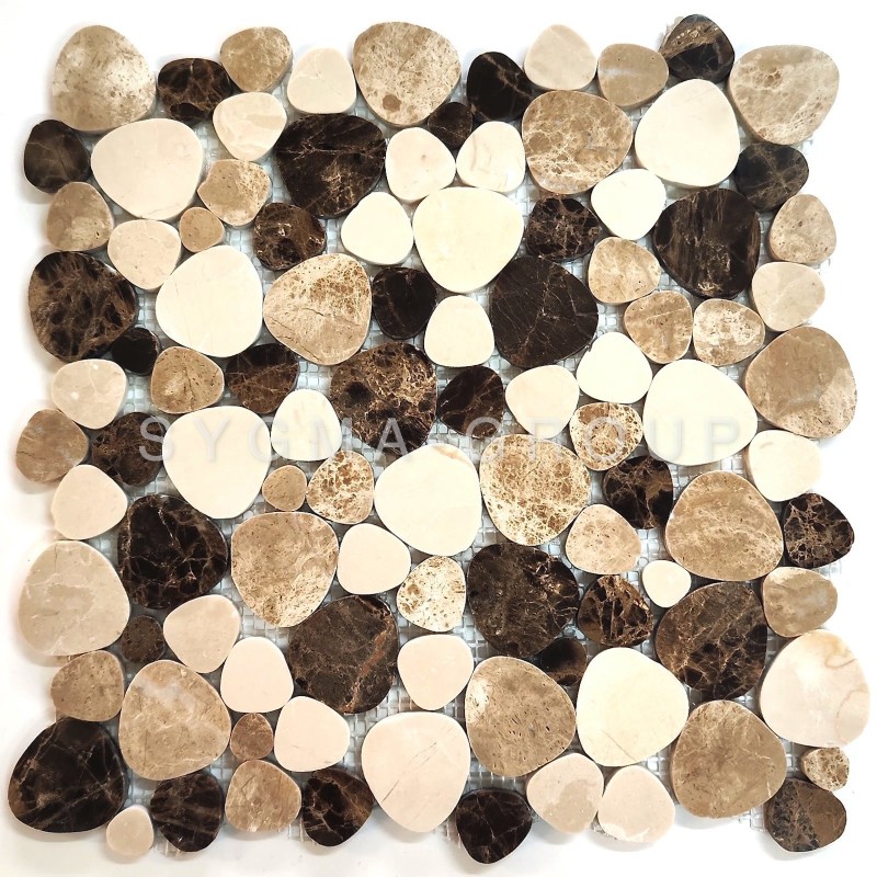 Pebble stone marble shower floor tiles model Galene