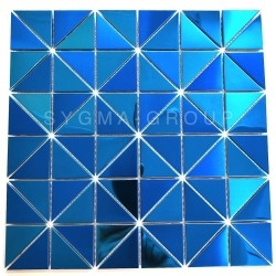 Kitchen mosaic wall tiles in blue stainless steel Kubu Bleu