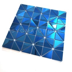 Kitchen mosaic wall tiles in blue stainless steel Kubu Bleu