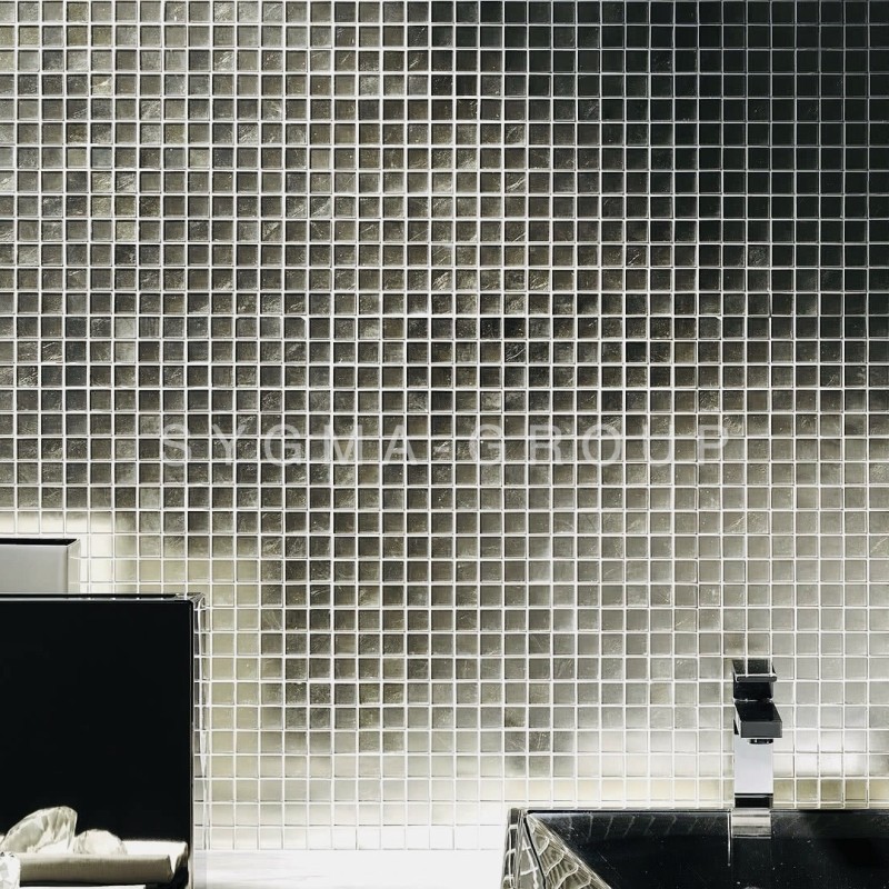 Silver bathroom wall tiles Hedra Argent in glass mosaic modern design