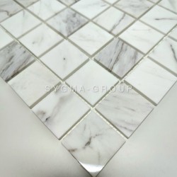Elegant white marble mosaic sheet Horta, perfect bathroom floor and wall tiles for timeless interior design.