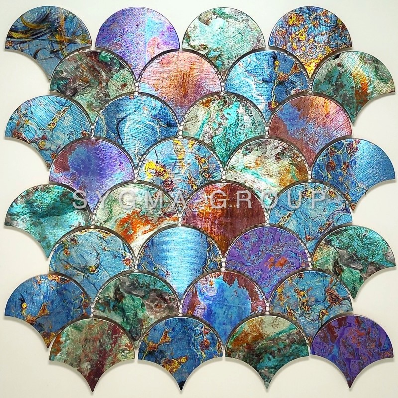 Carrelage mosaïque salle de bain Rubbens en aluminium multicolore, idéal pour crédence et douche moderne.