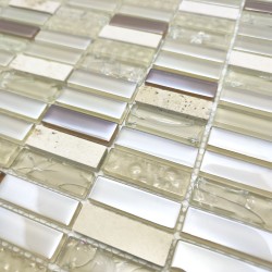 Elegant beige bathroom mosaic tile in glass and stone