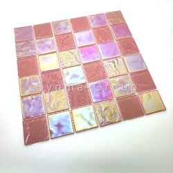 Iridescent glass mosaic tile sheet. Splash-proof glass kitchen backsplash, ensuring maximum durability over time.